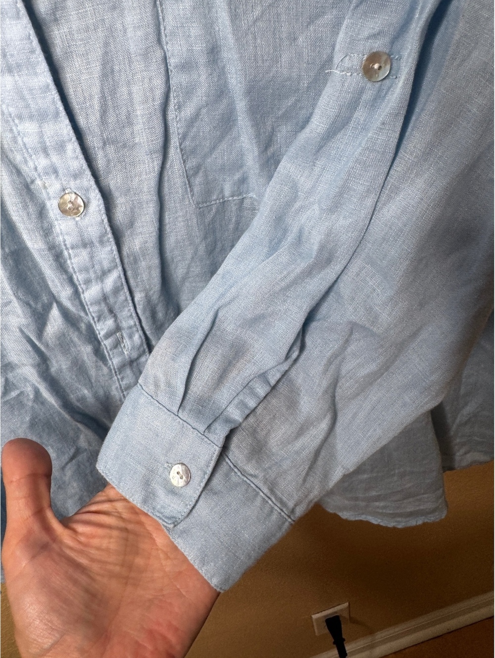 Magaschoni Womens XL Light Blue 100% Linen Button Up Shirt Roll Tab Sleeve - Picture 2 of 5
